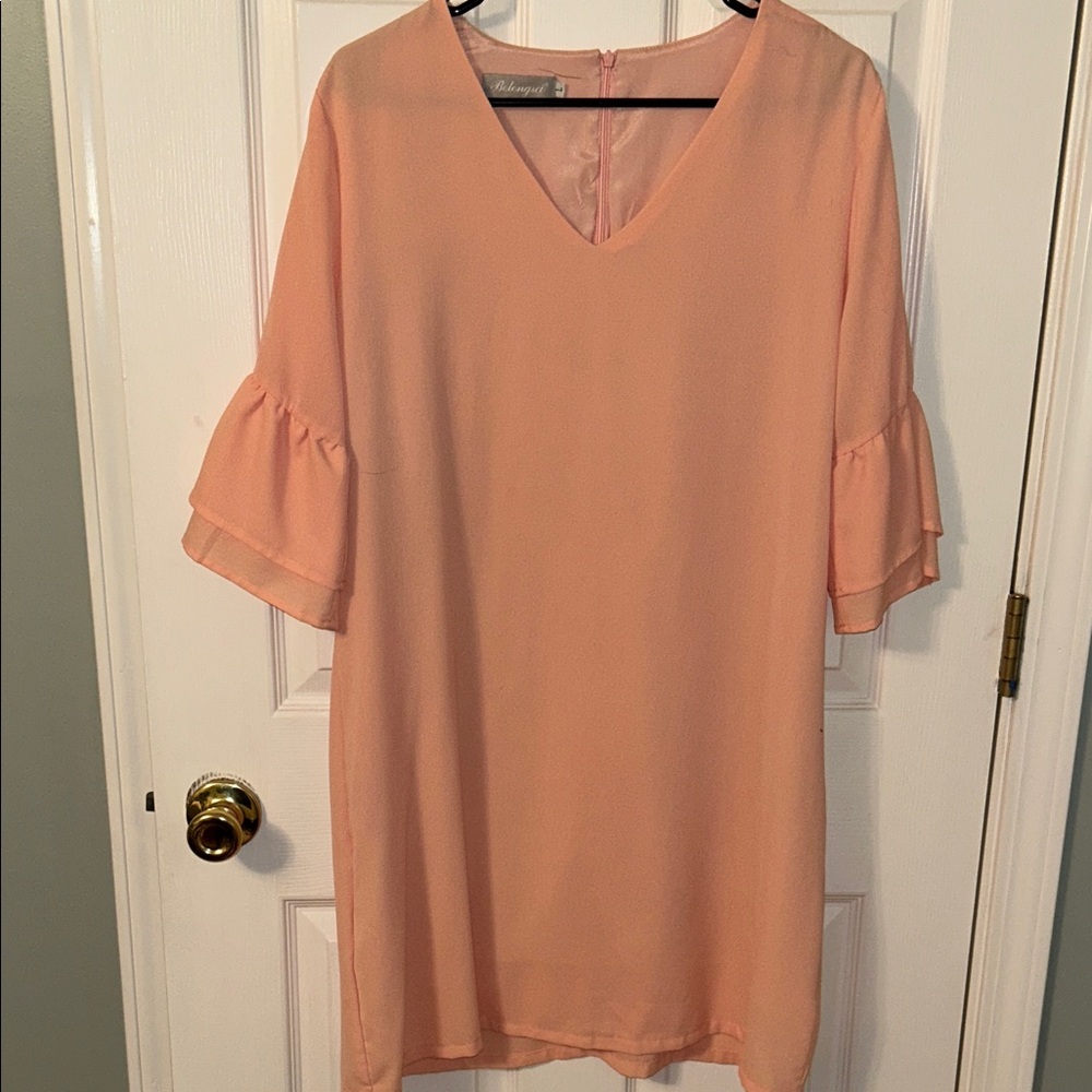 Peach Ruffle Sleeve dress
